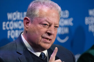 Al Gore speaks at the World Economic Forum Annual Meeting in Davos, Switzerland on Jan. 17, 2023. Credit: World Economic Forum/ Greg Beadle