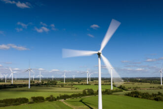 Wind turbines on a wind farm.