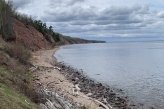 Strong storms often lead to bluff erosion on the shores of Lake Superior. Credit: Juli Beth Hinds